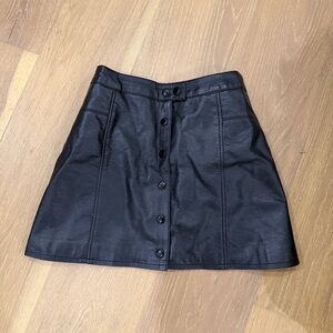 H&M Black Faux Leather Button-Front Mini Skirt